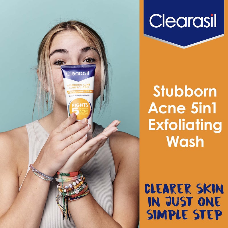 Clearasil Stubborn Acne Control 5in1 Exfoliating Wash, Maximum Strenght with 2% Salicylic Acid Acne Treatment Medicine, Daily Acne Facial Cleanser 6.78 fl oz - Image 4